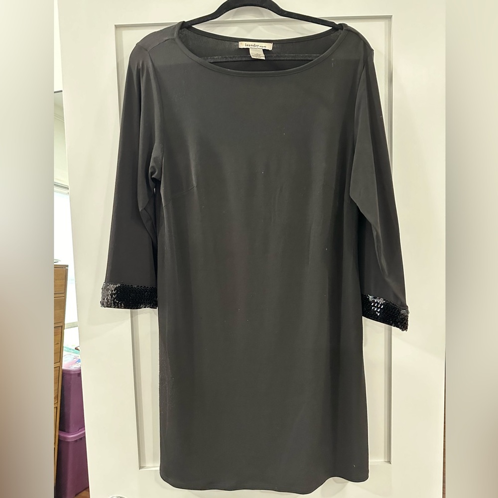 Black Laundry loose fitting dress with sequined sleeves